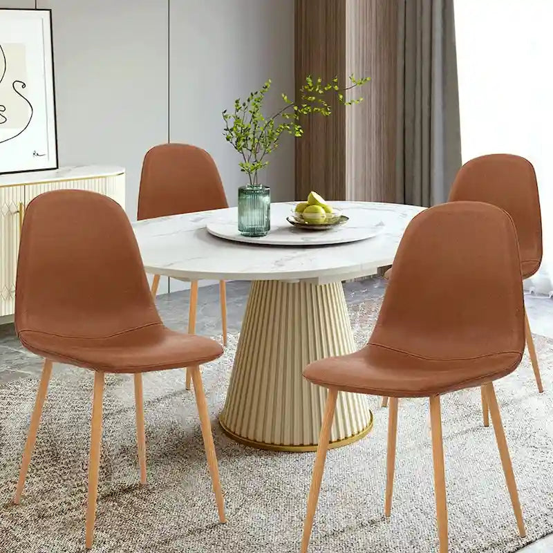 Sedia Laterale con Seduta Ammortizzata in PU Lavabile e Gambe in Metallo, Set da 4, Marrone