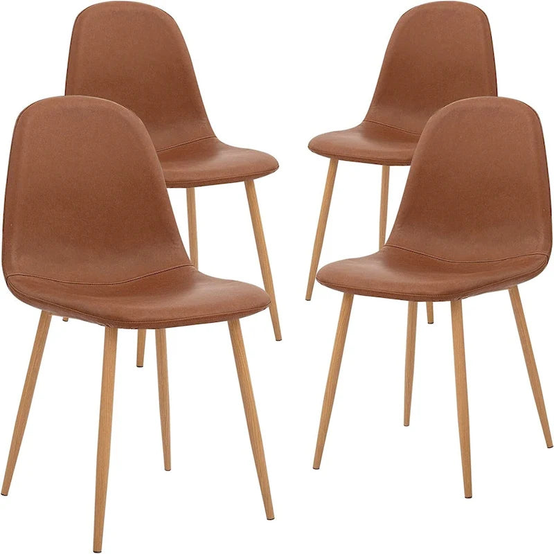 Sedia Laterale con Seduta Ammortizzata in PU Lavabile e Gambe in Metallo, Set da 4, Marrone