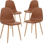 Sedia Laterale con Seduta Ammortizzata in PU Lavabile e Gambe in Metallo, Set da 4, Marrone
