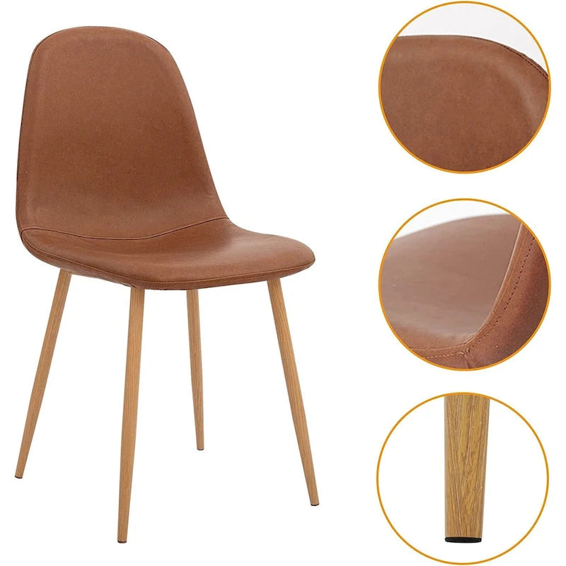 Sedia Laterale con Seduta Ammortizzata in PU Lavabile e Gambe in Metallo, Set da 4, Marrone