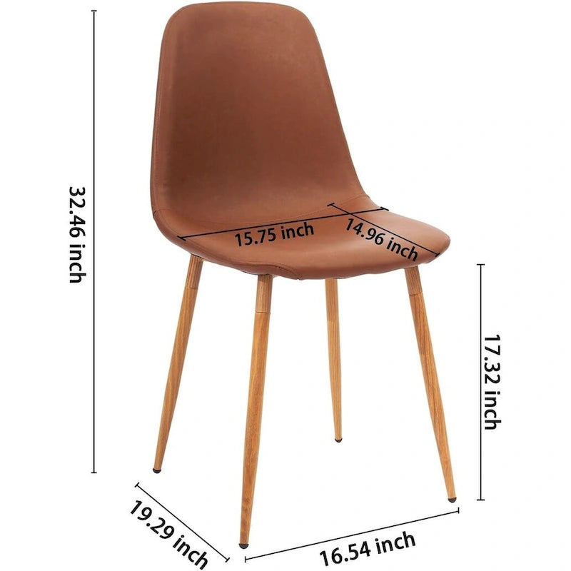 Sedia Laterale con Seduta Ammortizzata in PU Lavabile e Gambe in Metallo, Set da 4, Marrone