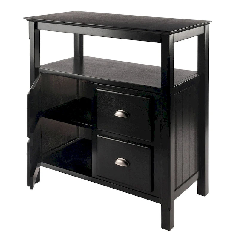 Credenza a buffet nera con contenitore, 1 anta e ripiano aperto