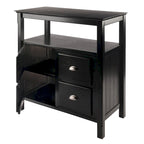 Credenza a buffet nera con contenitore, 1 anta e ripiano aperto
