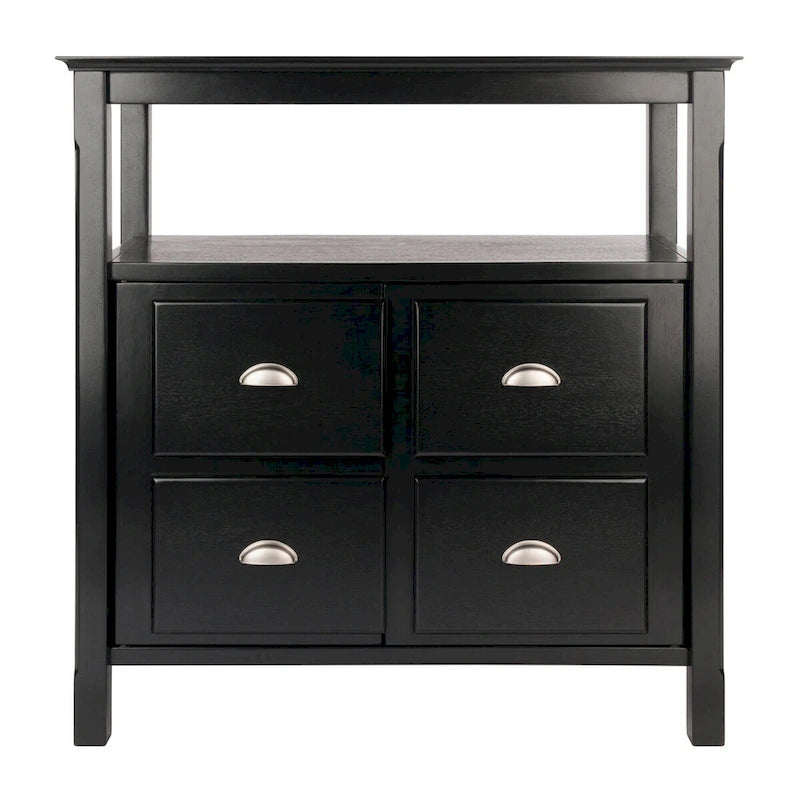 Credenza a buffet nera con contenitore, 1 anta e ripiano aperto