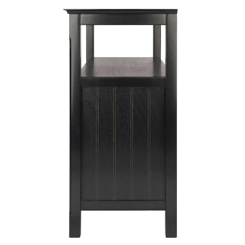 Credenza a buffet nera con contenitore, 1 anta e ripiano aperto