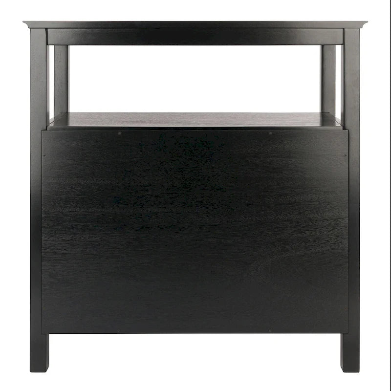 Credenza a buffet nera con contenitore, 1 anta e ripiano aperto