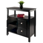 Credenza a buffet nera con contenitore, 1 anta e ripiano aperto