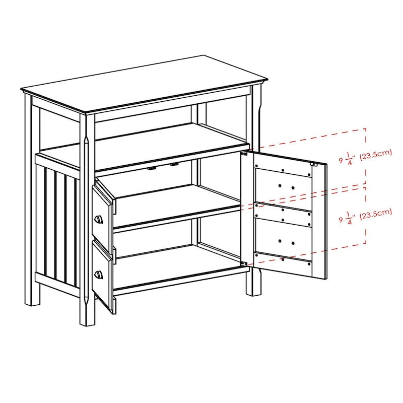 Credenza a buffet nera con contenitore, 1 anta e ripiano aperto