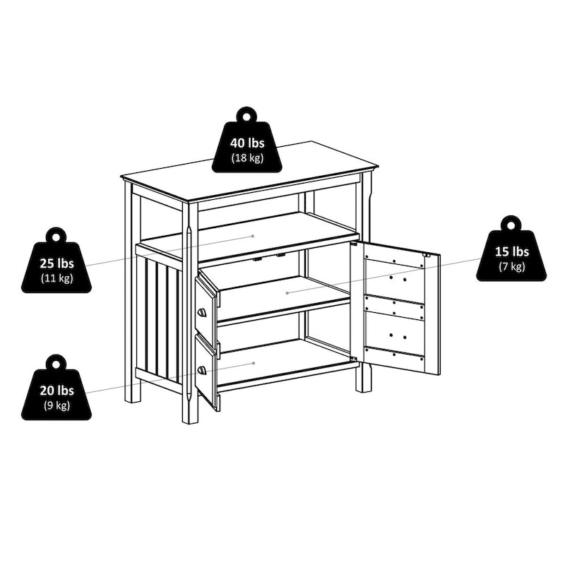 Credenza a buffet nera con contenitore, 1 anta e ripiano aperto