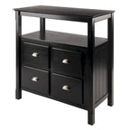 Credenza a buffet nera con contenitore, 1 anta e ripiano aperto