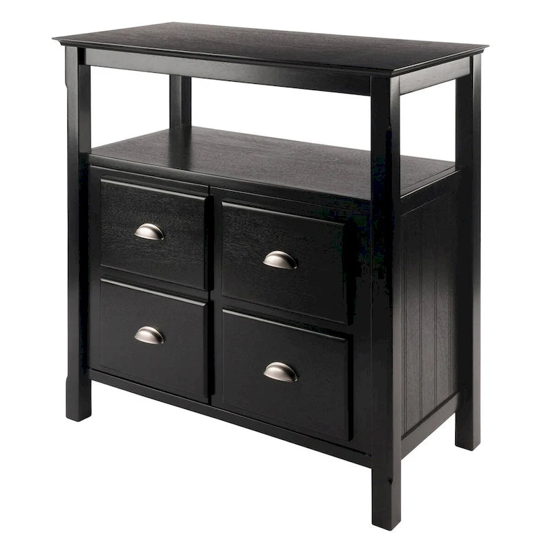 Credenza a buffet nera con contenitore, 1 anta e ripiano aperto