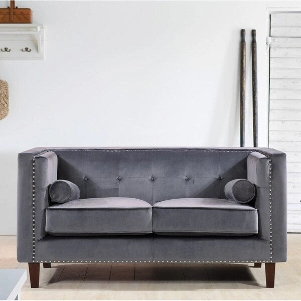 Divanetto Chesterfield in velluto – Blu / Verde / Grigio / Crema, 3 posti