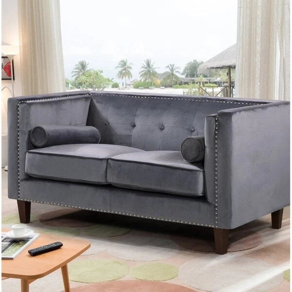 Divanetto Chesterfield in velluto – Blu / Verde / Grigio / Crema, 3 posti