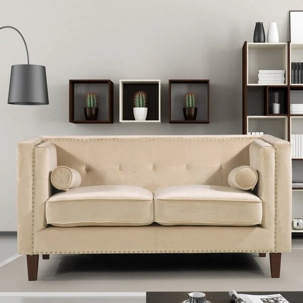 Divanetto Chesterfield in velluto – Blu / Verde / Grigio / Crema, 3 posti