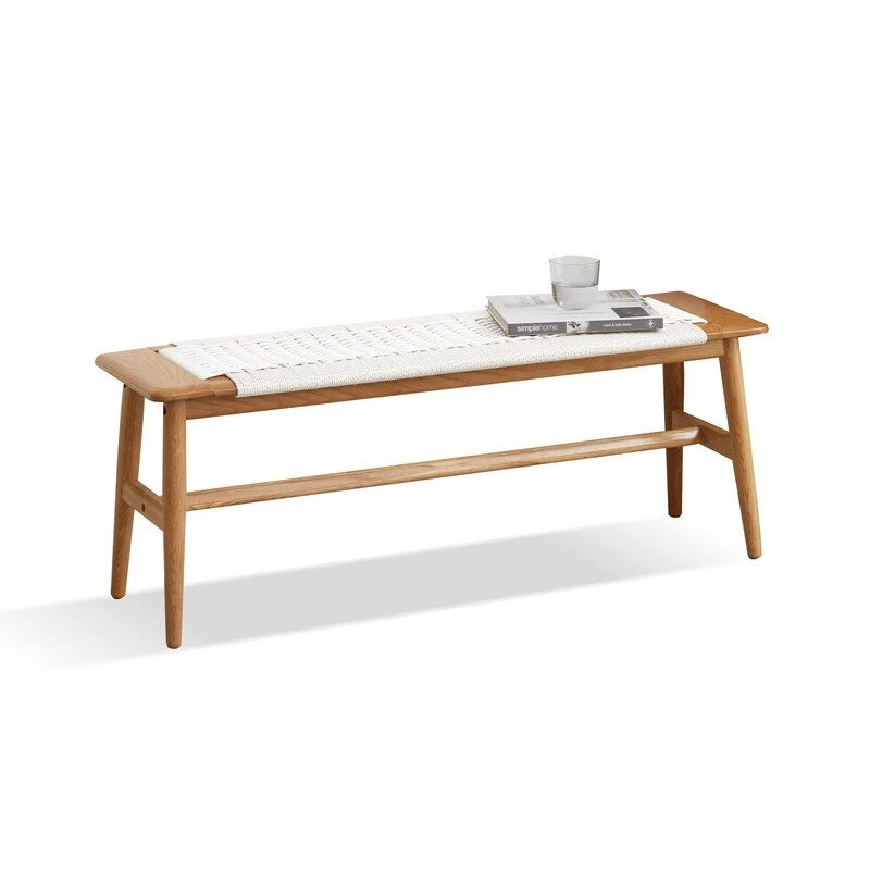 Panca in legno di quercia naturale dal design intrecciato, panca da letto, panca da ingresso, per sala da pranzo, camera da letto, bagno