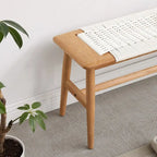 Panca in legno di quercia naturale dal design intrecciato, panca da letto, panca da ingresso, per sala da pranzo, camera da letto, bagno