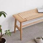 Panca in legno di quercia naturale dal design intrecciato, panca da letto, panca da ingresso, per sala da pranzo, camera da letto, bagno