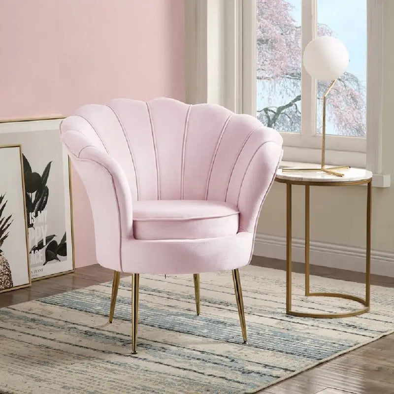 Poltrona a botte in velluto con schienale smerlato – Rosa / Grigio / Verde / Viola / Blu – Gambe dorate – 1 posto