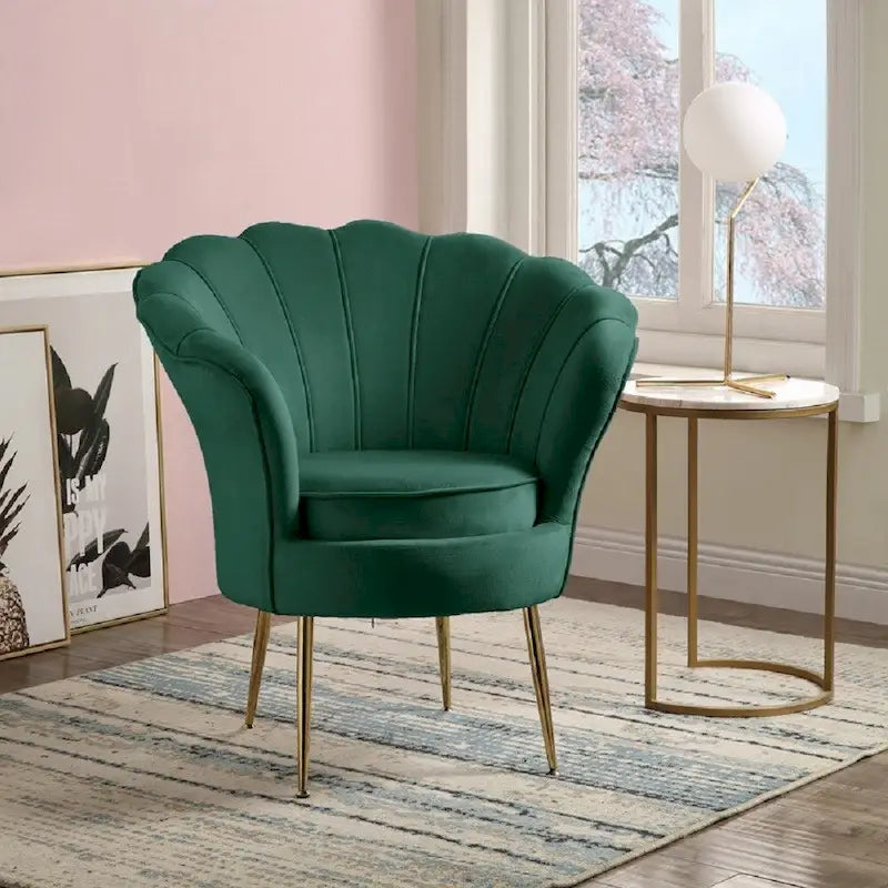 Poltrona a botte in velluto con schienale smerlato – Rosa / Grigio / Verde / Viola / Blu – Gambe dorate – 1 posto