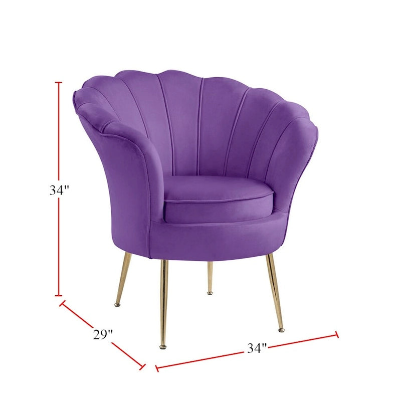Poltrona a botte in velluto con schienale smerlato – Rosa / Grigio / Verde / Viola / Blu – Gambe dorate – 1 posto