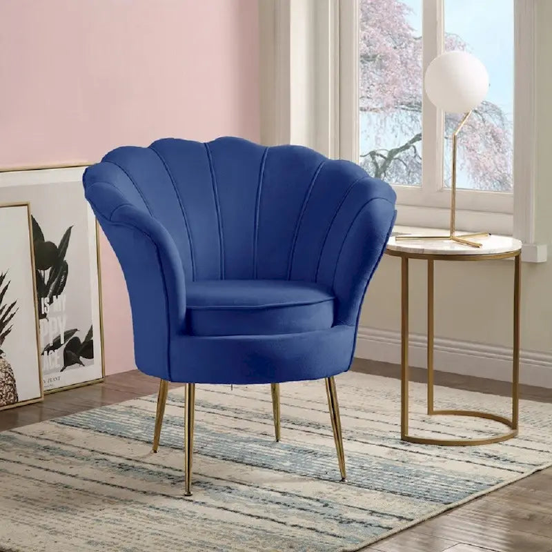 Poltrona a botte in velluto con schienale smerlato – Rosa / Grigio / Verde / Viola / Blu – Gambe dorate – 1 posto
