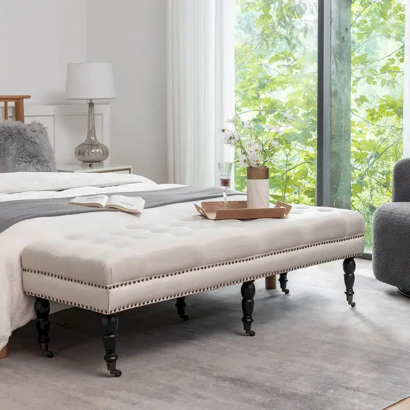 Panca d'accento in tessuto grigio scuro/beige con ruote, 1 posto