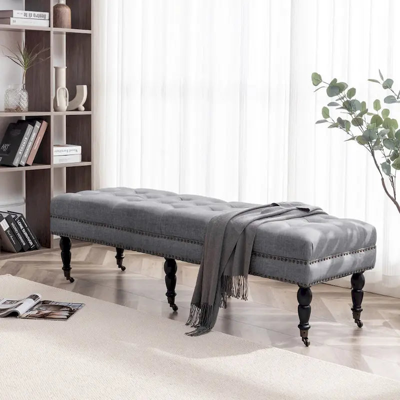 Panca d'accento in tessuto grigio scuro/beige con ruote, 1 posto