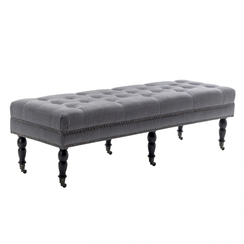 Panca d'accento in tessuto grigio scuro/beige con ruote, 1 posto