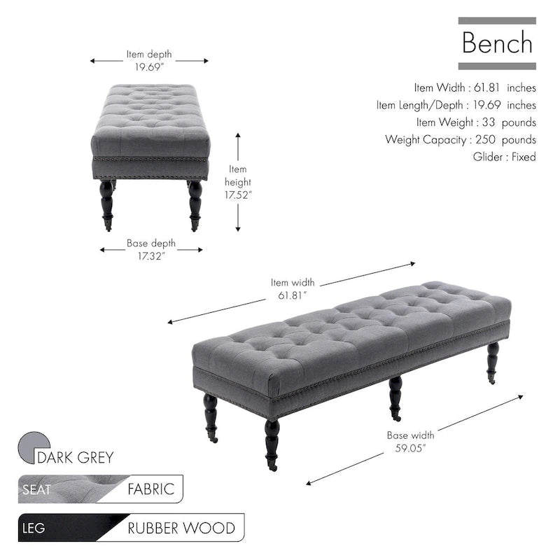Panca d'accento in tessuto grigio scuro/beige con ruote, 1 posto