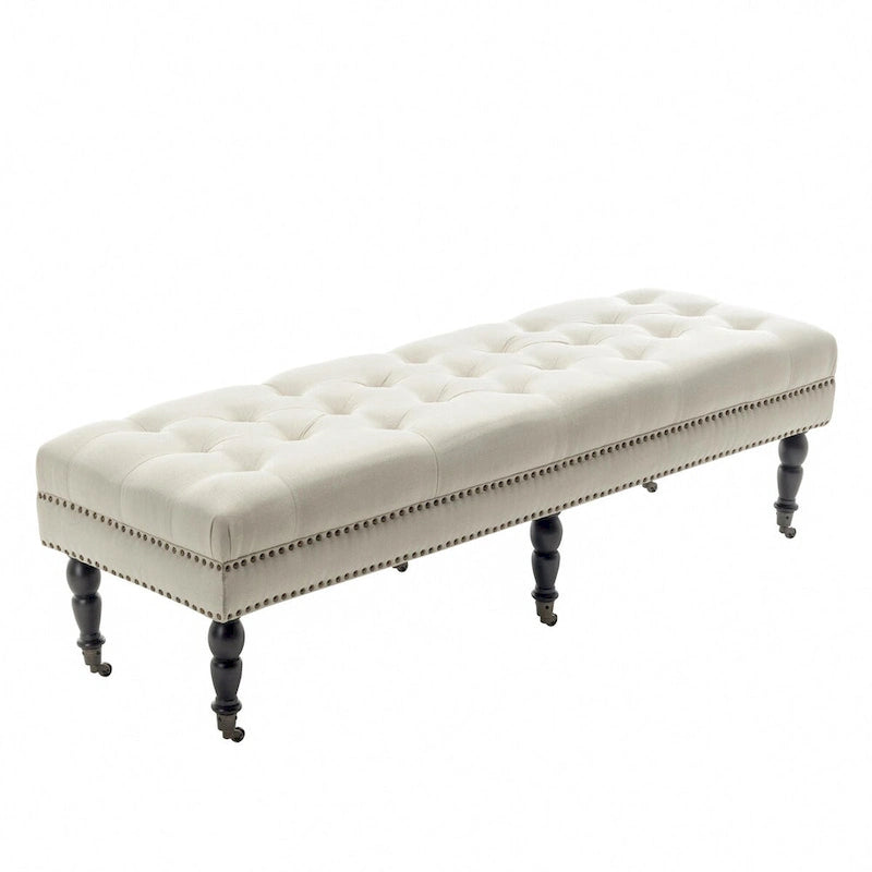 Panca d'accento in tessuto grigio scuro/beige con ruote, 1 posto