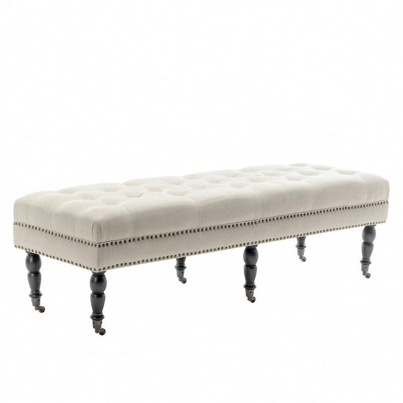 Panca d'accento in tessuto grigio scuro/beige con ruote, 1 posto