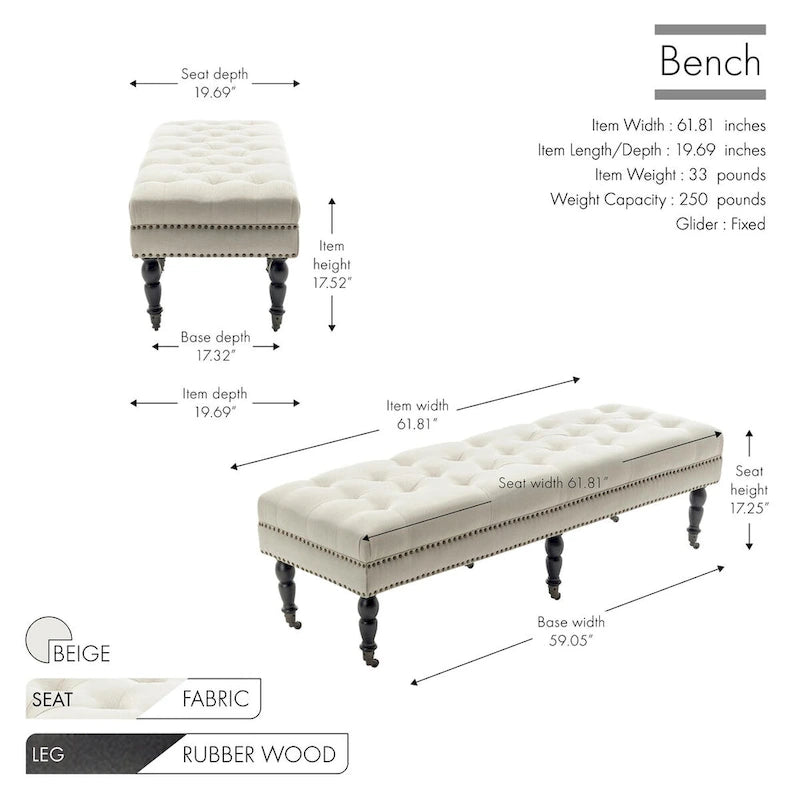 Panca d'accento in tessuto grigio scuro/beige con ruote, 1 posto