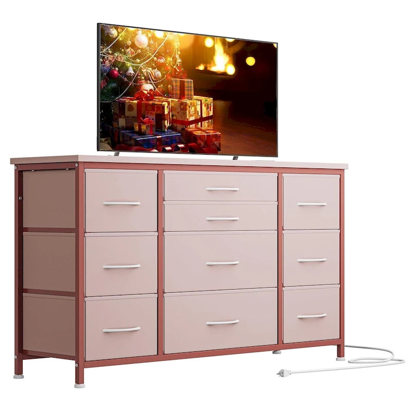 Comodino con 10 cassetti e supporto TV – Grigio scuro / Rosa / Nero / Marrone / Salice nero