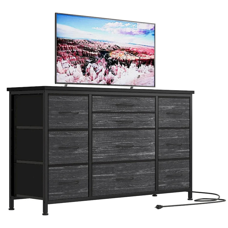 Comodino con 10 cassetti e supporto TV – Grigio scuro / Rosa / Nero / Marrone / Salice nero