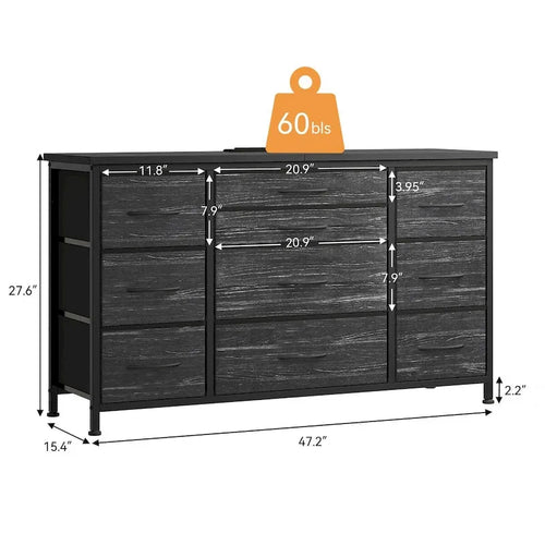 Comodino con 10 cassetti e supporto TV – Grigio scuro / Rosa / Nero / Marrone / Salice nero