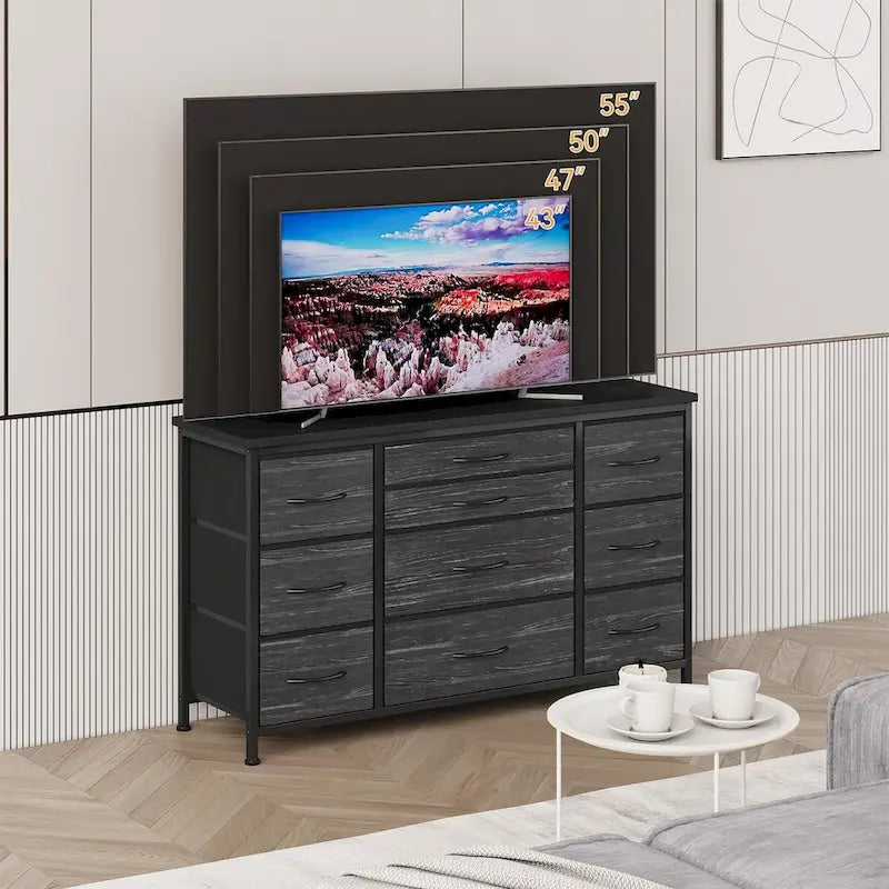 Comodino con 10 cassetti e supporto TV – Grigio scuro / Rosa / Nero / Marrone / Salice nero