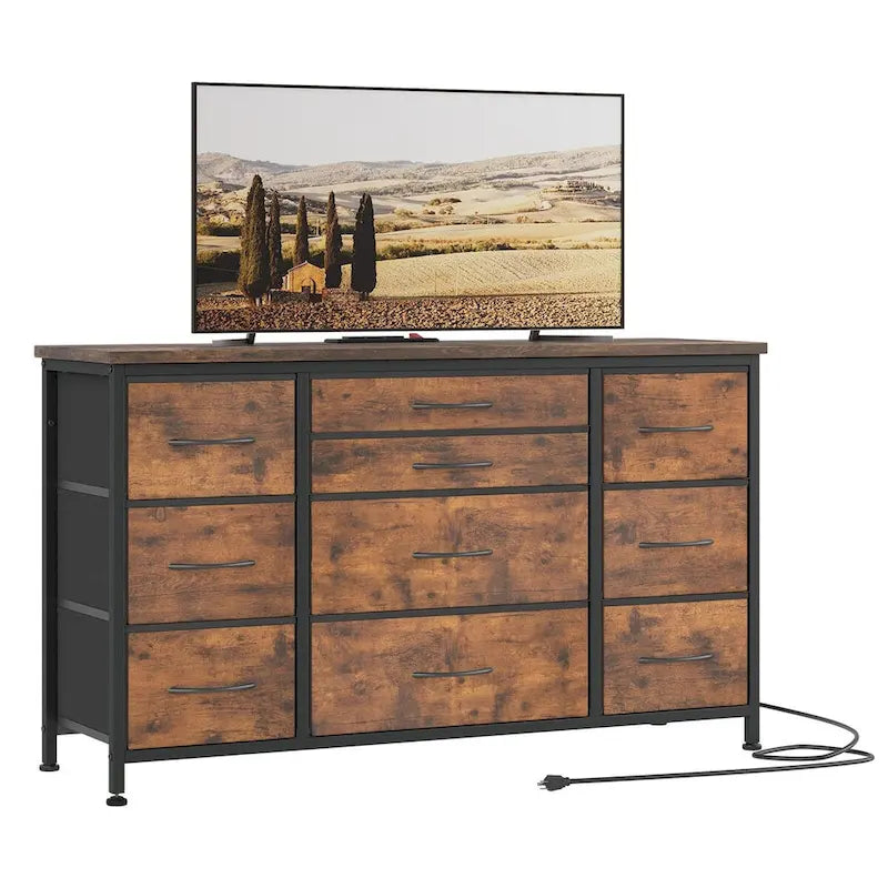 Comodino con 10 cassetti e supporto TV – Grigio scuro / Rosa / Nero / Marrone / Salice nero