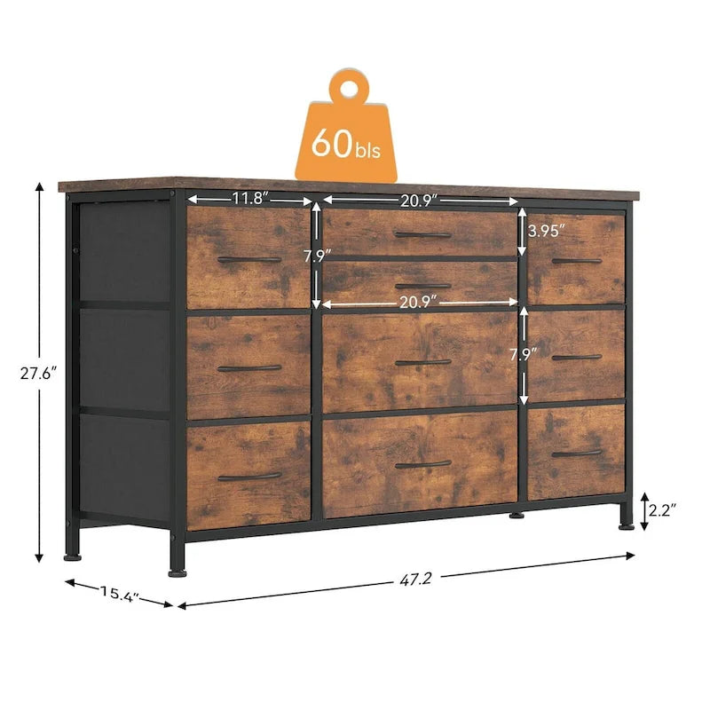 Comodino con 10 cassetti e supporto TV – Grigio scuro / Rosa / Nero / Marrone / Salice nero