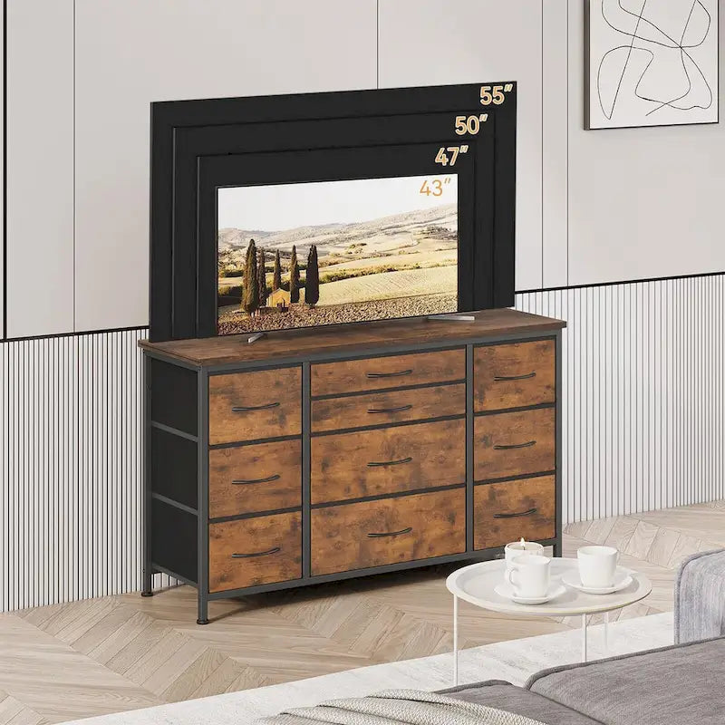 Comodino con 10 cassetti e supporto TV – Grigio scuro / Rosa / Nero / Marrone / Salice nero