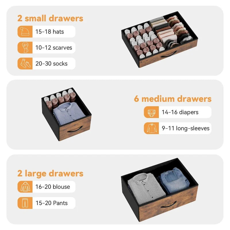 Comodino con 10 cassetti e supporto TV – Grigio scuro / Rosa / Nero / Marrone / Salice nero
