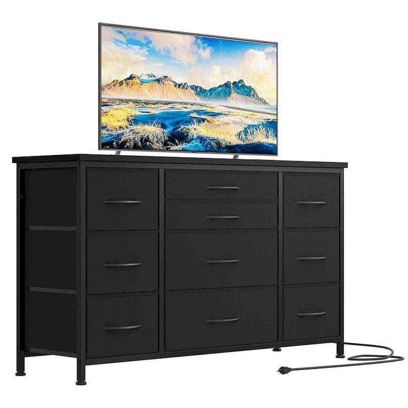 Comodino con 10 cassetti e supporto TV – Grigio scuro / Rosa / Nero / Marrone / Salice nero