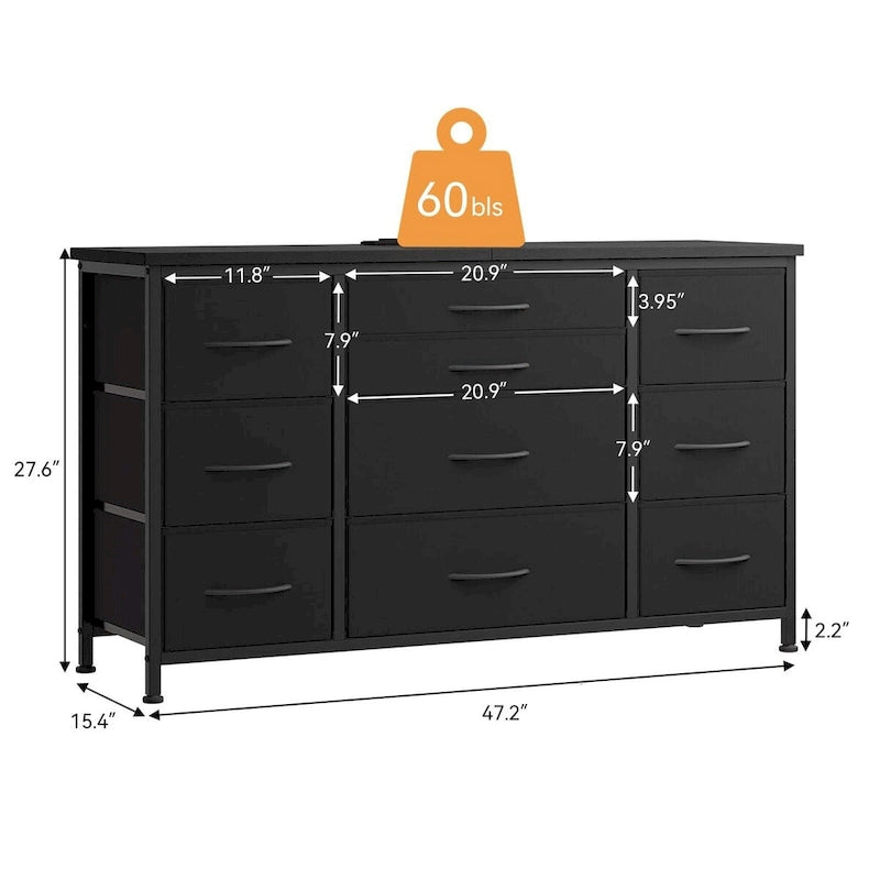 Comodino con 10 cassetti e supporto TV – Grigio scuro / Rosa / Nero / Marrone / Salice nero