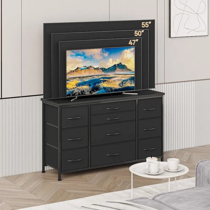 Comodino con 10 cassetti e supporto TV – Grigio scuro / Rosa / Nero / Marrone / Salice nero