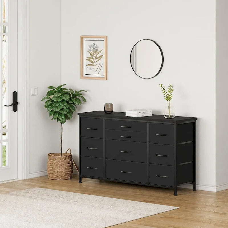 Comodino con 10 cassetti e supporto TV – Grigio scuro / Rosa / Nero / Marrone / Salice nero