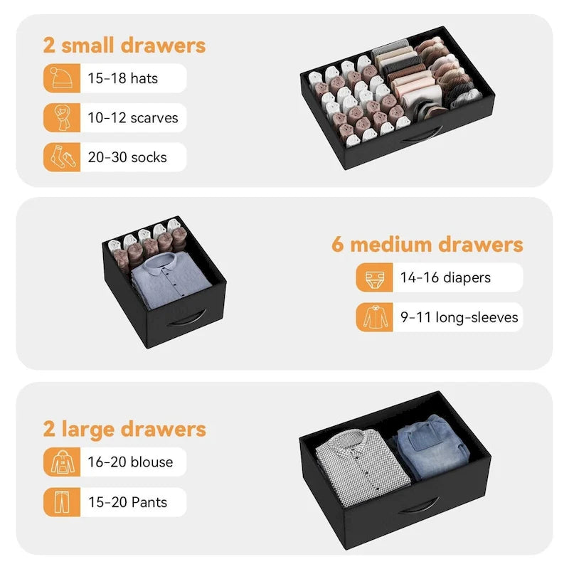 Comodino con 10 cassetti e supporto TV – Grigio scuro / Rosa / Nero / Marrone / Salice nero