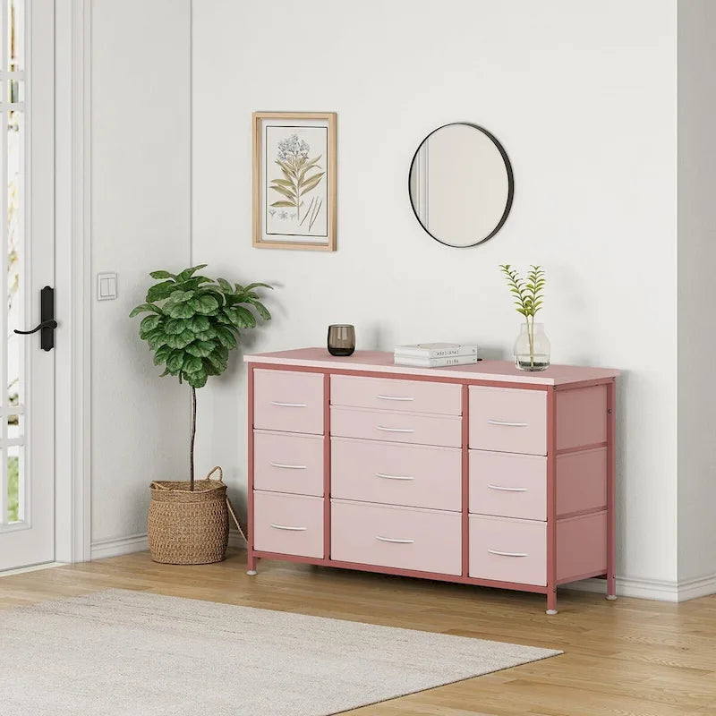 Comodino con 10 cassetti e supporto TV – Grigio scuro / Rosa / Nero / Marrone / Salice nero