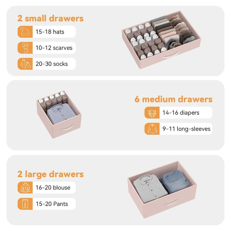 Comodino con 10 cassetti e supporto TV – Grigio scuro / Rosa / Nero / Marrone / Salice nero