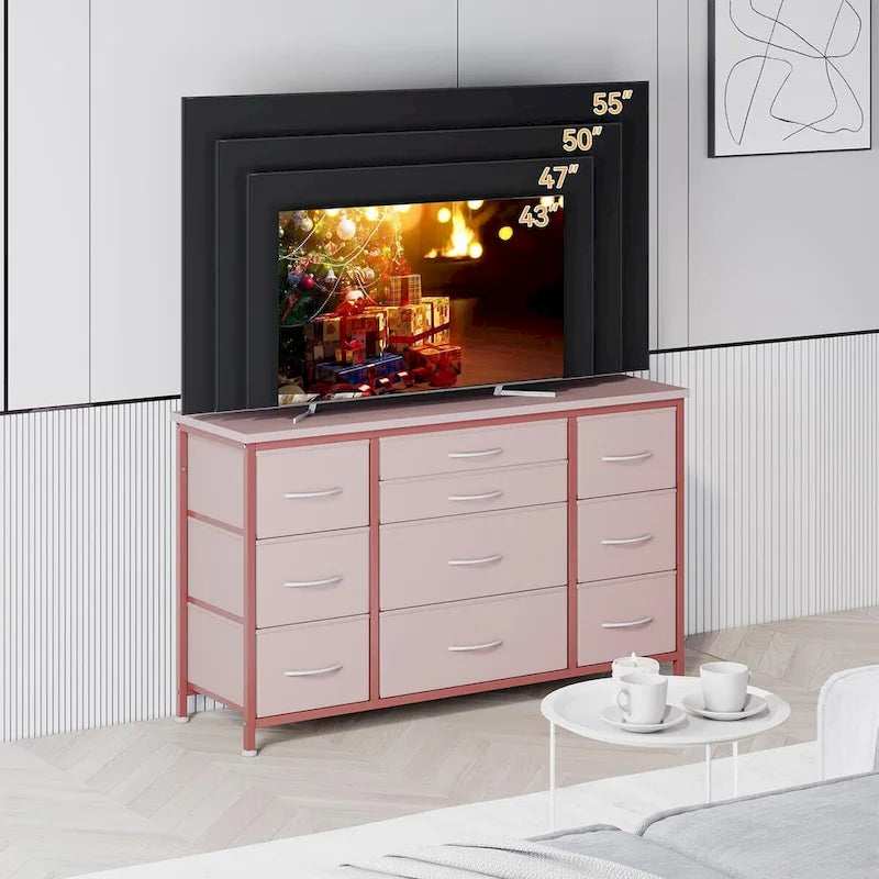 Comodino con 10 cassetti e supporto TV – Grigio scuro / Rosa / Nero / Marrone / Salice nero