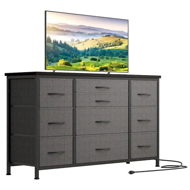 Comodino con 10 cassetti e supporto TV – Grigio scuro / Rosa / Nero / Marrone / Salice nero