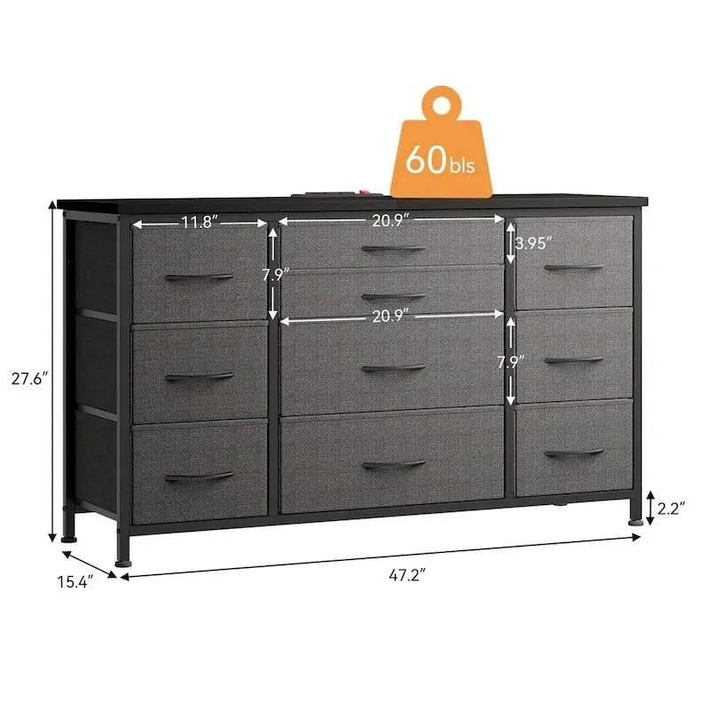 Comodino con 10 cassetti e supporto TV – Grigio scuro / Rosa / Nero / Marrone / Salice nero